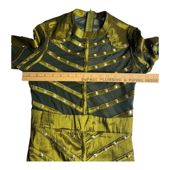 Studded Mesh Bandage Sexy Metallic Green Bodycon Mini Dress - Picture 6 of 10